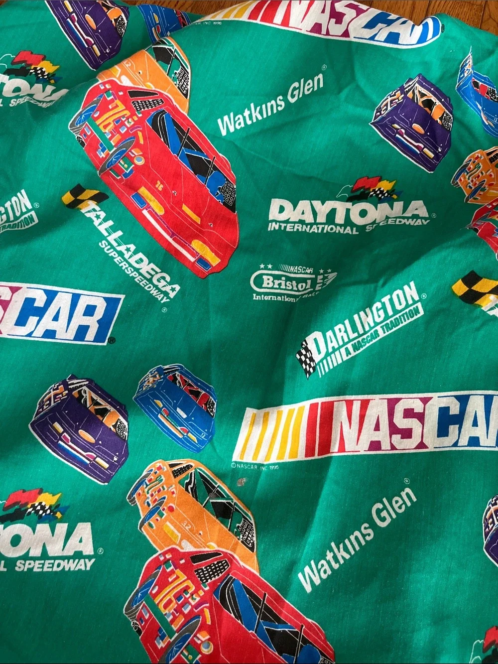 Vintage NASCAR Twin Sheet Set Race Car  Daytona Talladega  Speedway Racing